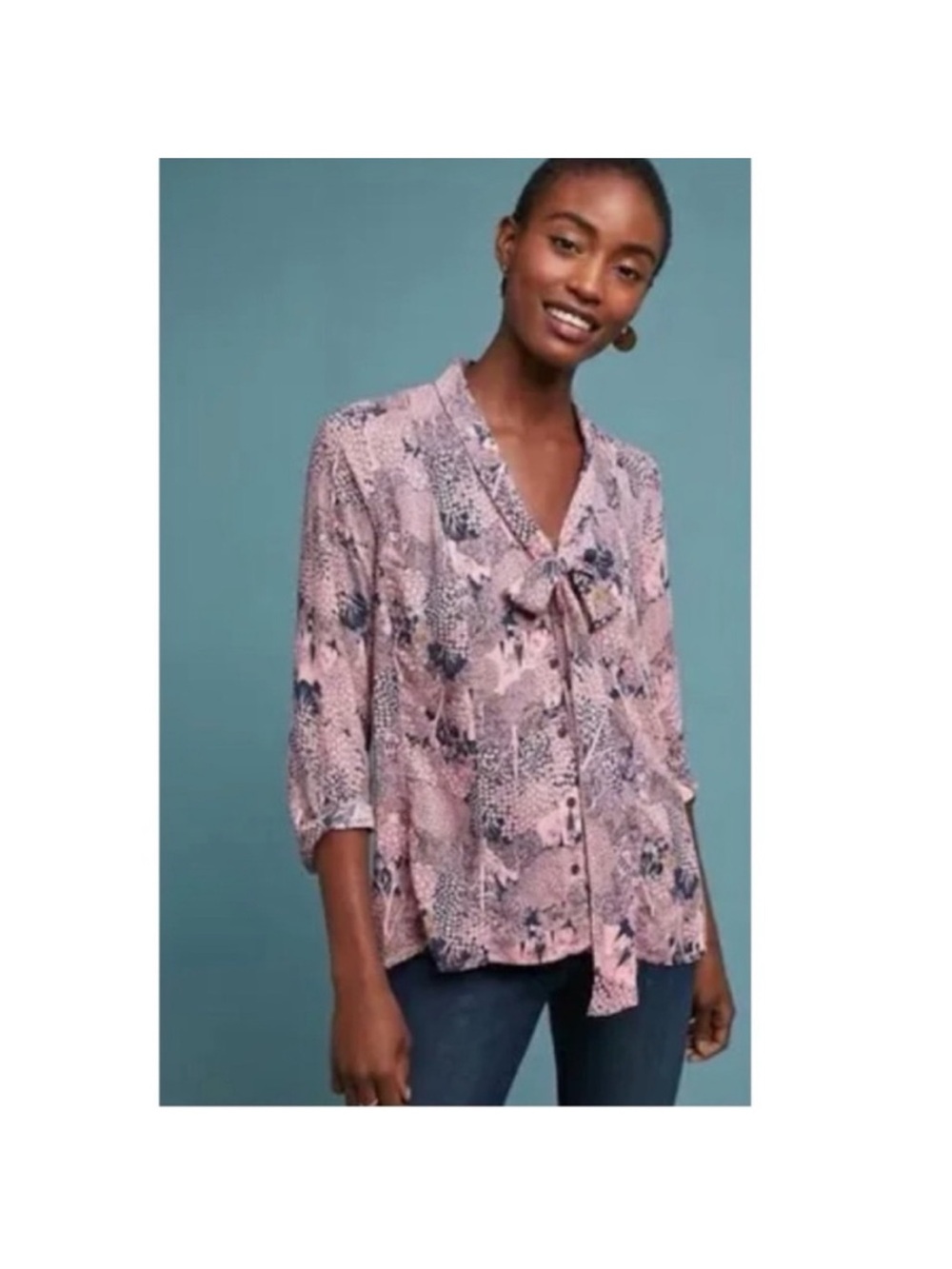 Anthropologie 19 Of 52 Conversations Colloquial Tie-Front Top Blouse Pink 8